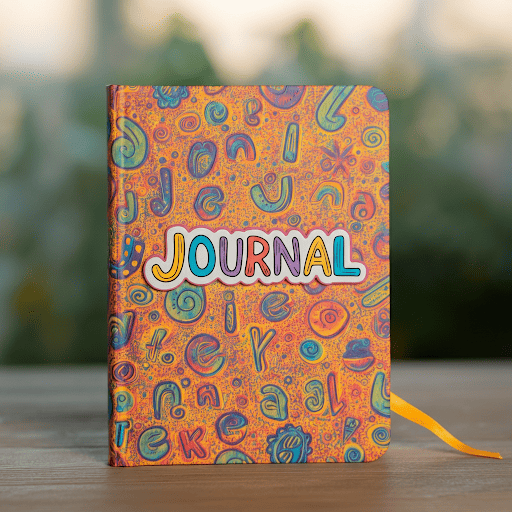 Colorful journal book inscribed with the word journal.